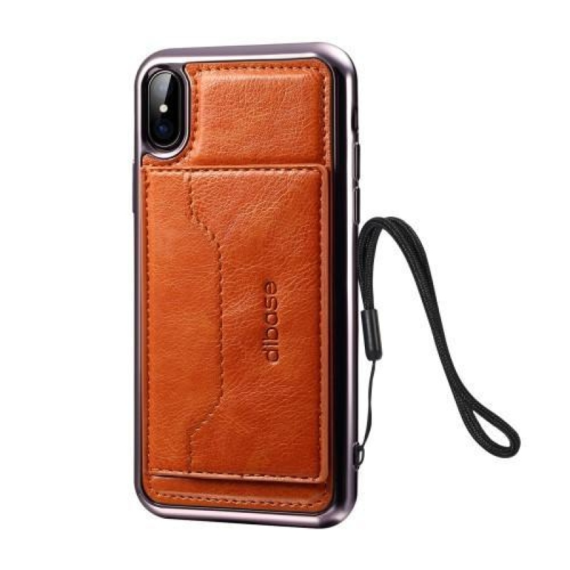 Diba gelový obal s PU koženými zády a funkcí stojánku na iPhone X - hnědé