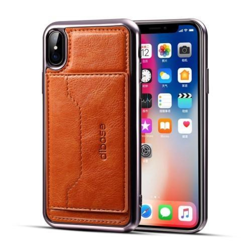 Diba gelový obal s PU koženými zády a funkcí stojánku na iPhone X - hnědé