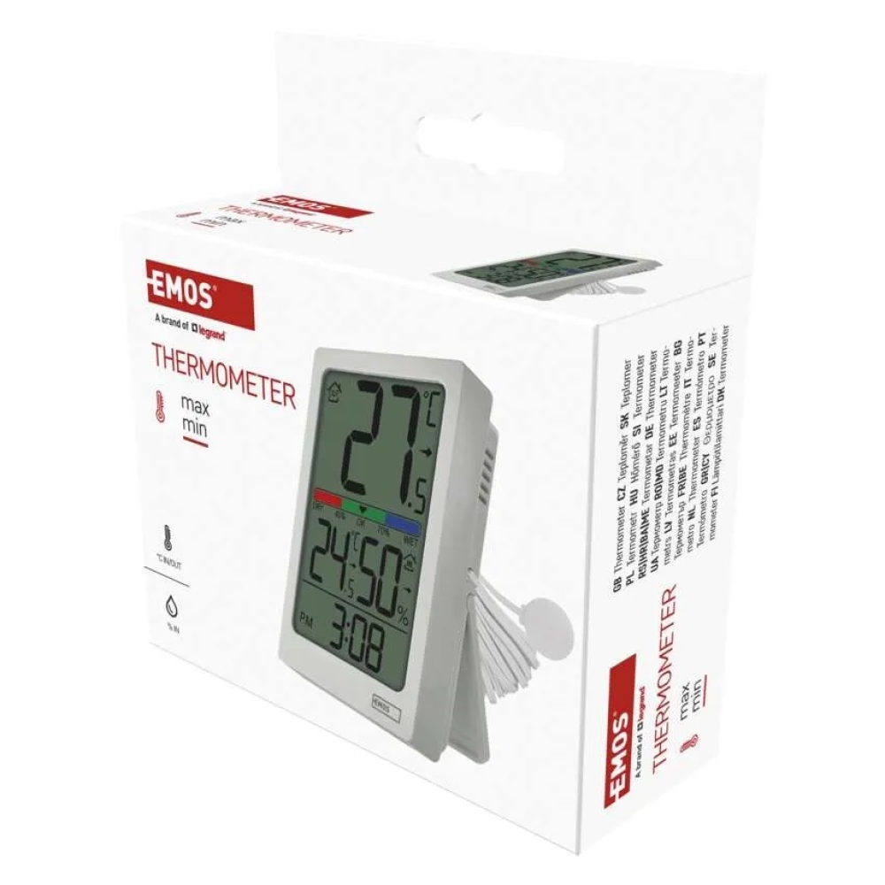 Digitální teploměr s vlhkoměrem, drátové čidlo, budík E0558P