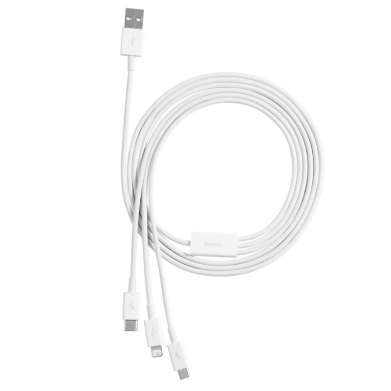 Baseus CAMLTYS-02 Superior Fast Charging Datový Kabel 3v1 USB-C, Lightning, MicroUSB 1.5m White