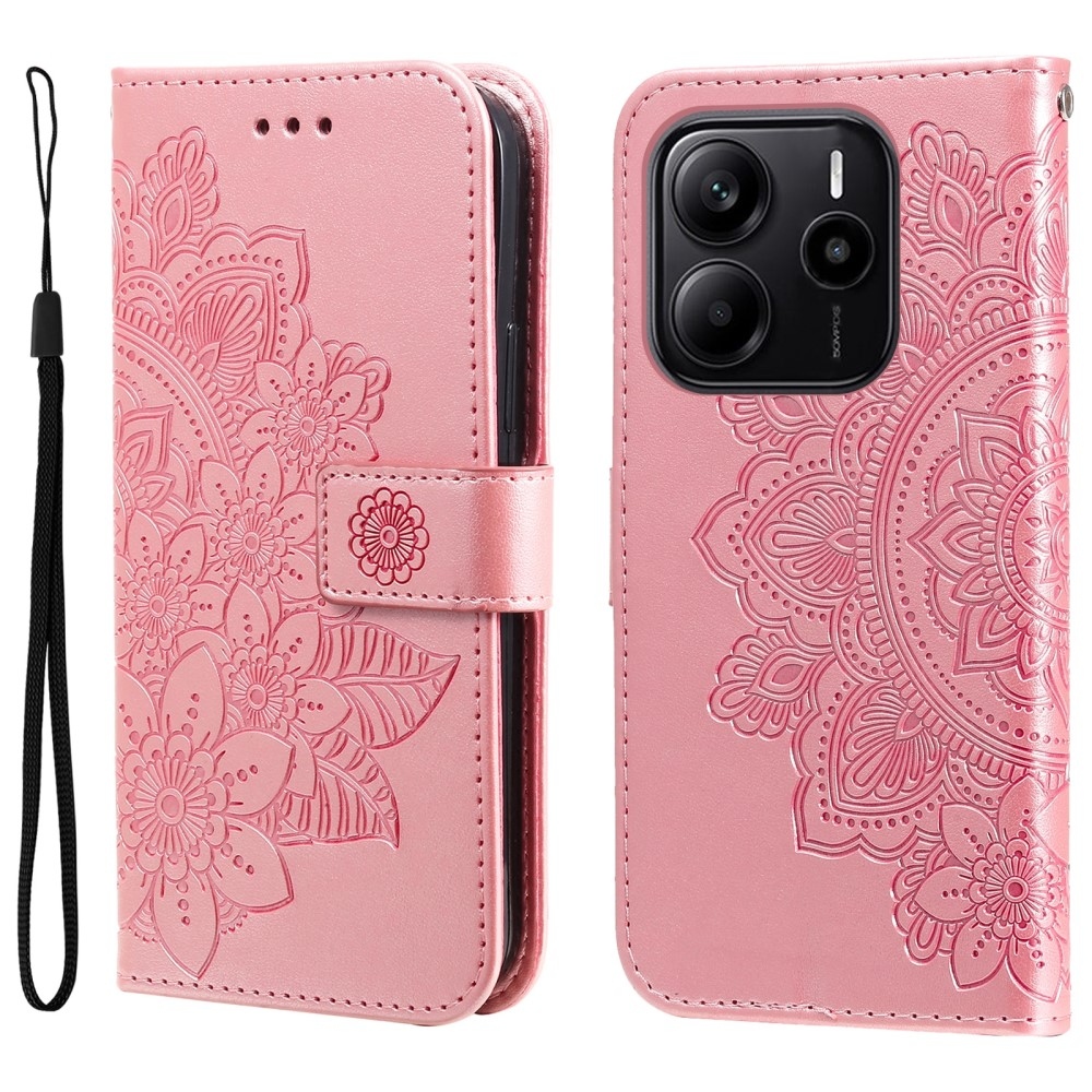 Floral knížkové pouzdro na Xiaomi Redmi Note 14 - růžové