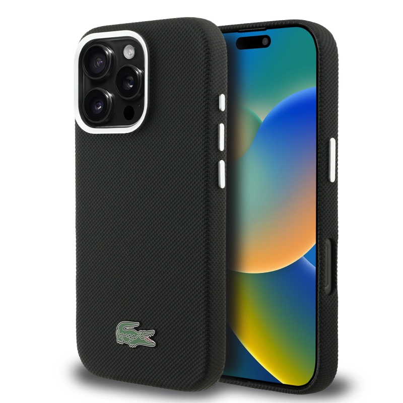 Lacoste PVC Iconic Petit Pique Metal Logo MagSafe Zadní Kryt pro iPhone 16 Pro Black