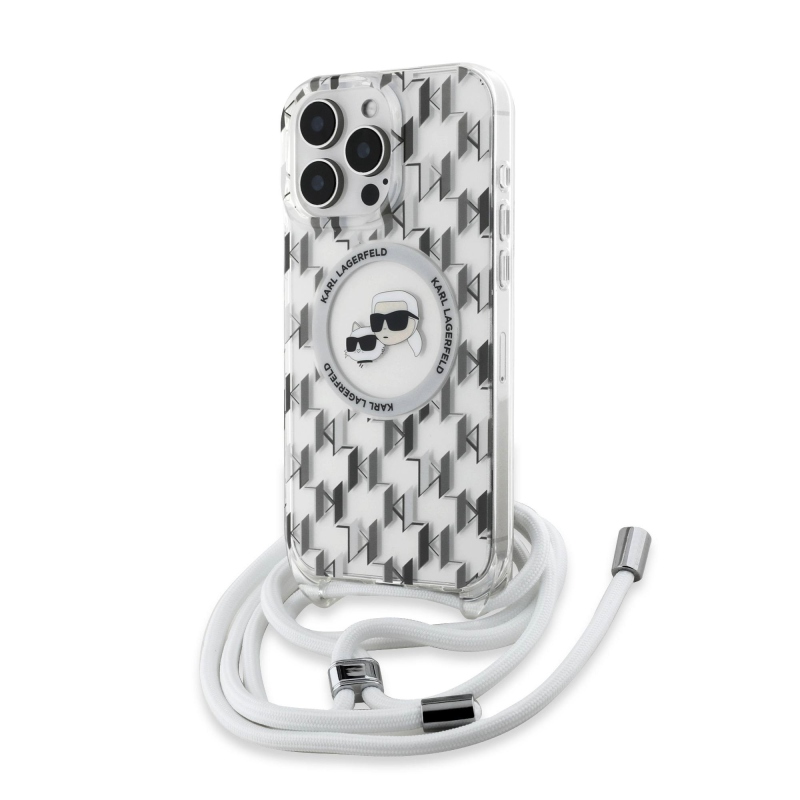 Karl Lagerfeld IML Monogram Crossbody K&CH Heads MagSafe Zadní Kryt pro iPhone 16 Pro Transparent