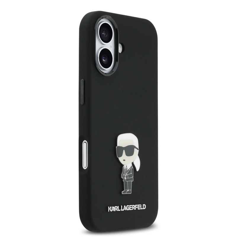 Karl Lagerfeld Liquid Silicone Metal Ikonik Zadní Kryt pro iPhone 17 Black