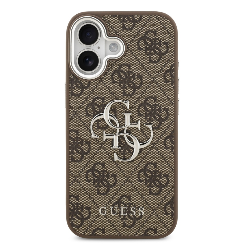 Guess PU 4G Metal Logo Zadní Kryt pro iPhone 17 Silver Brown