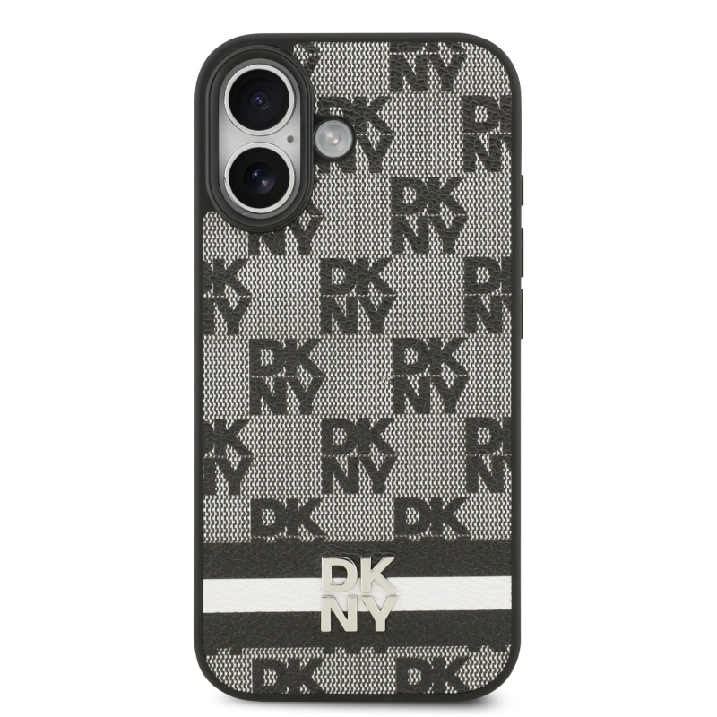 DKNY PU Leather Checkered Pattern and Stripe Zadní Kryt pro iPhone 17 Black