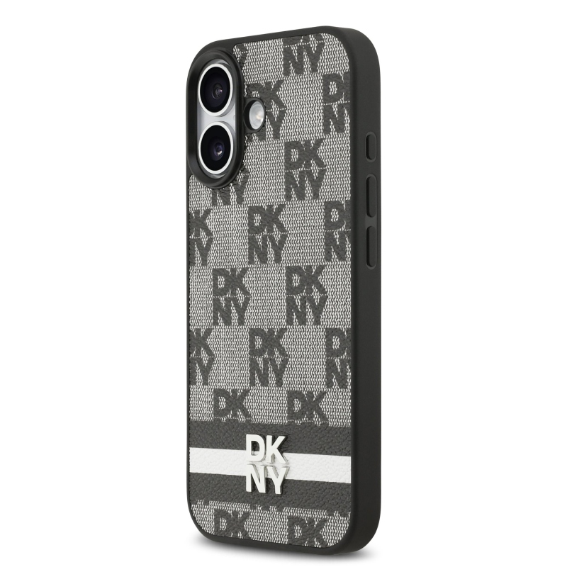 DKNY PU Leather Checkered Pattern and Stripe Zadní Kryt pro iPhone 17 Black