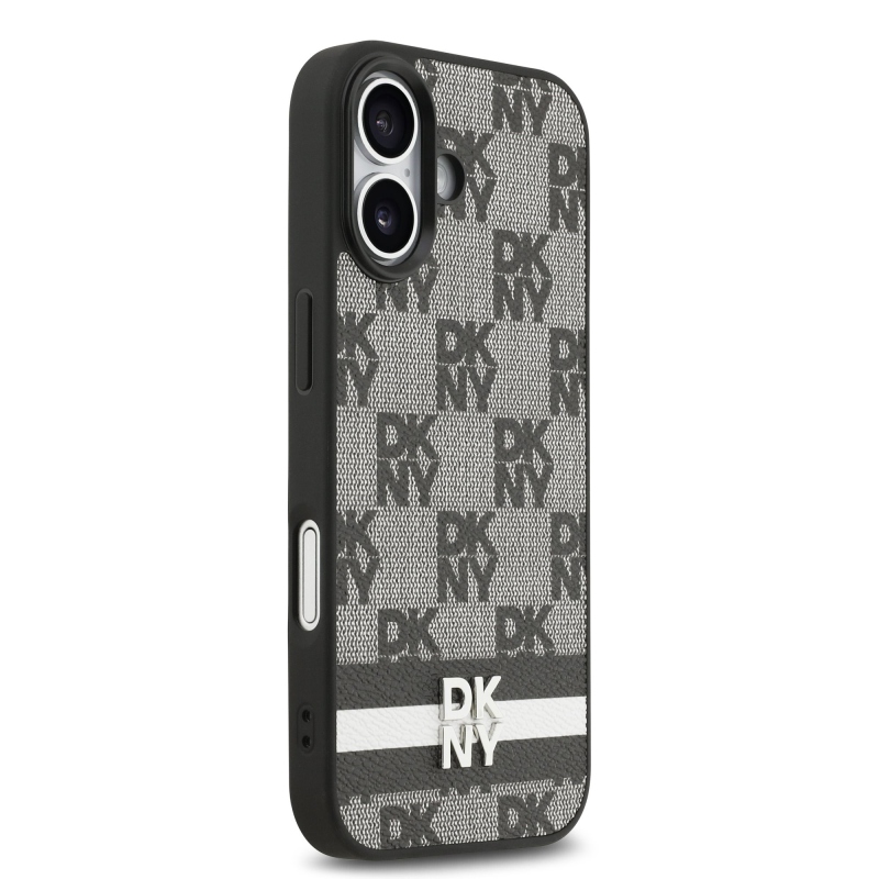DKNY PU Leather Checkered Pattern and Stripe Zadní Kryt pro iPhone 17 Black