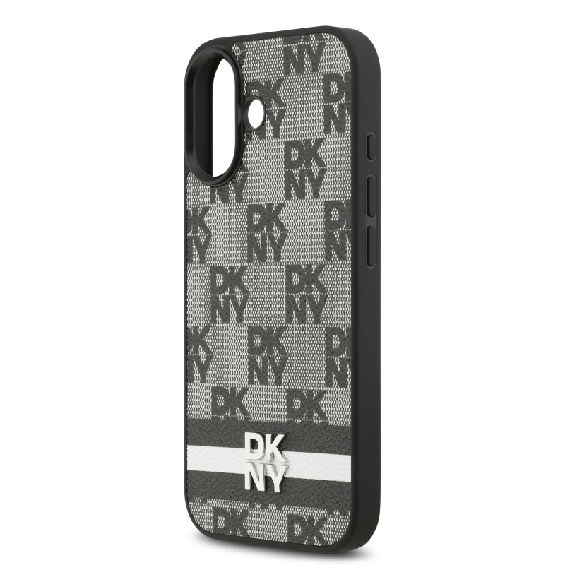 DKNY PU Leather Checkered Pattern and Stripe Zadní Kryt pro iPhone 17 Black