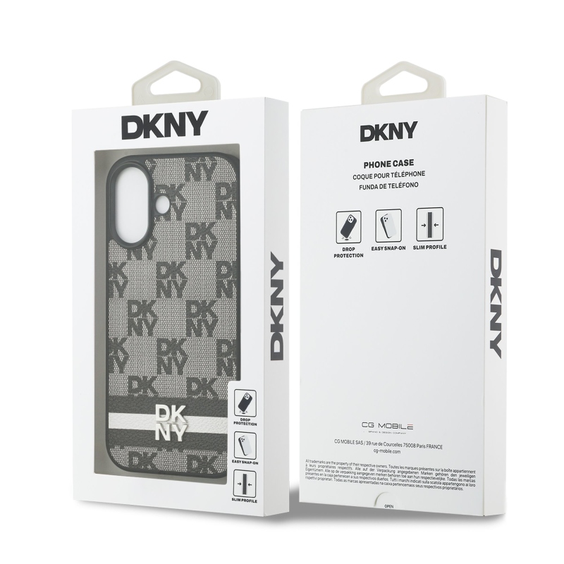DKNY PU Leather Checkered Pattern and Stripe Zadní Kryt pro iPhone 17 Black