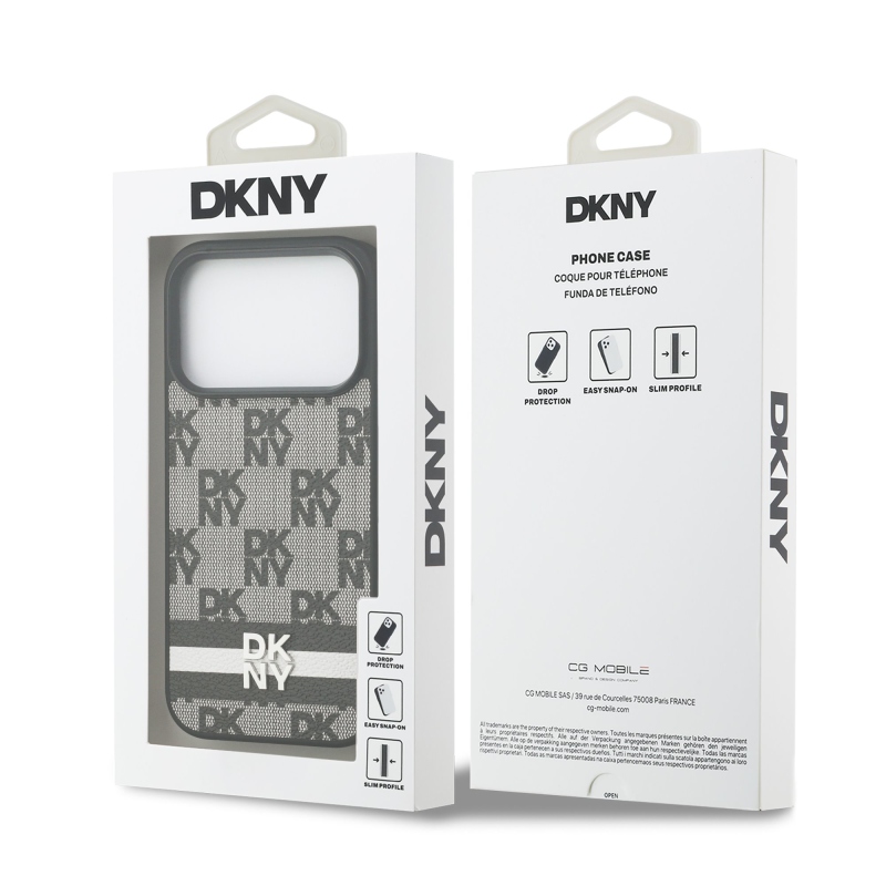 DKNY PU Leather Checkered Pattern and Stripe Zadní Kryt pro iPhone 17 Pro Black