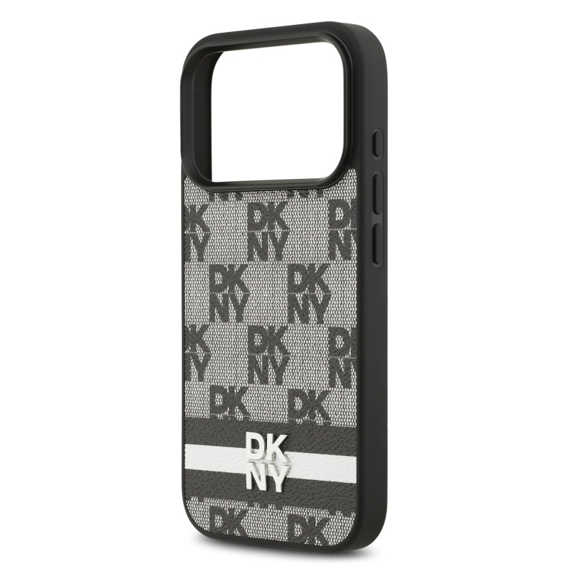 DKNY PU Leather Checkered Pattern and Stripe Zadní Kryt pro iPhone 17 Pro Black