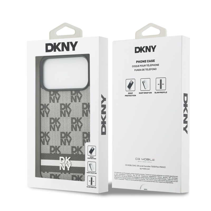 DKNY PU Leather Checkered Pattern and Stripe Zadní Kryt pro iPhone 17 Pro Max Black