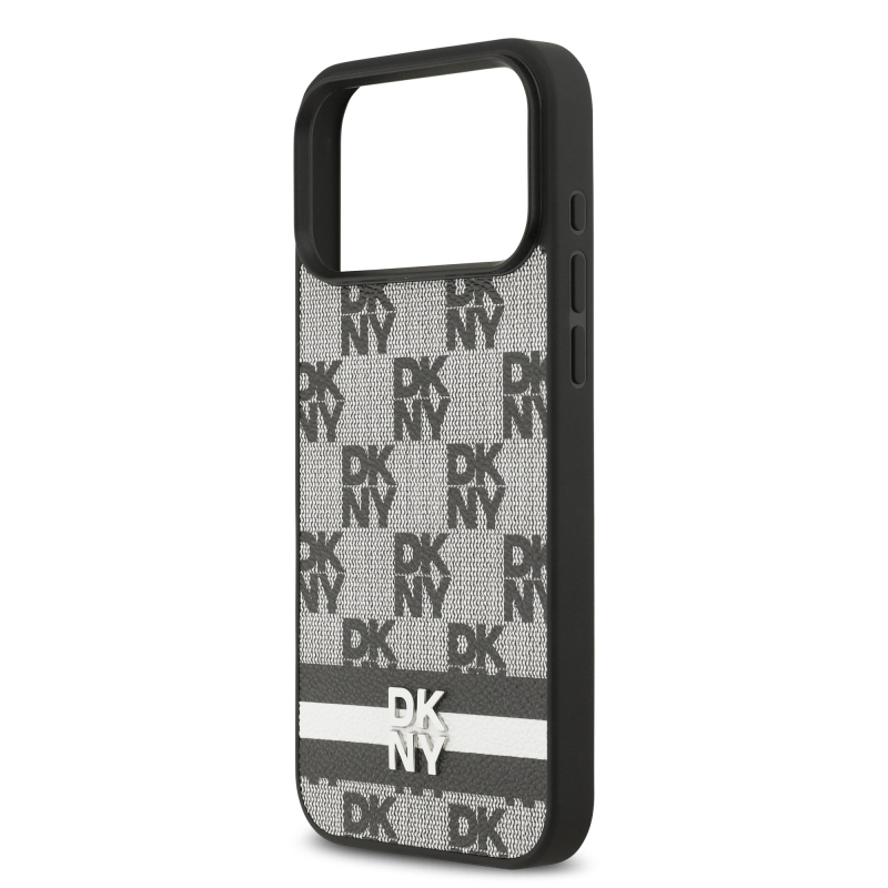 DKNY PU Leather Checkered Pattern and Stripe Zadní Kryt pro iPhone 17 Pro Max Black