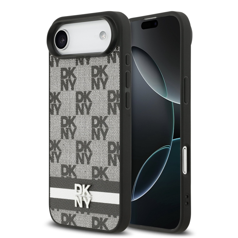 DKNY PU Leather Checkered Pattern and Stripe Zadní Kryt pro iPhone Air Black