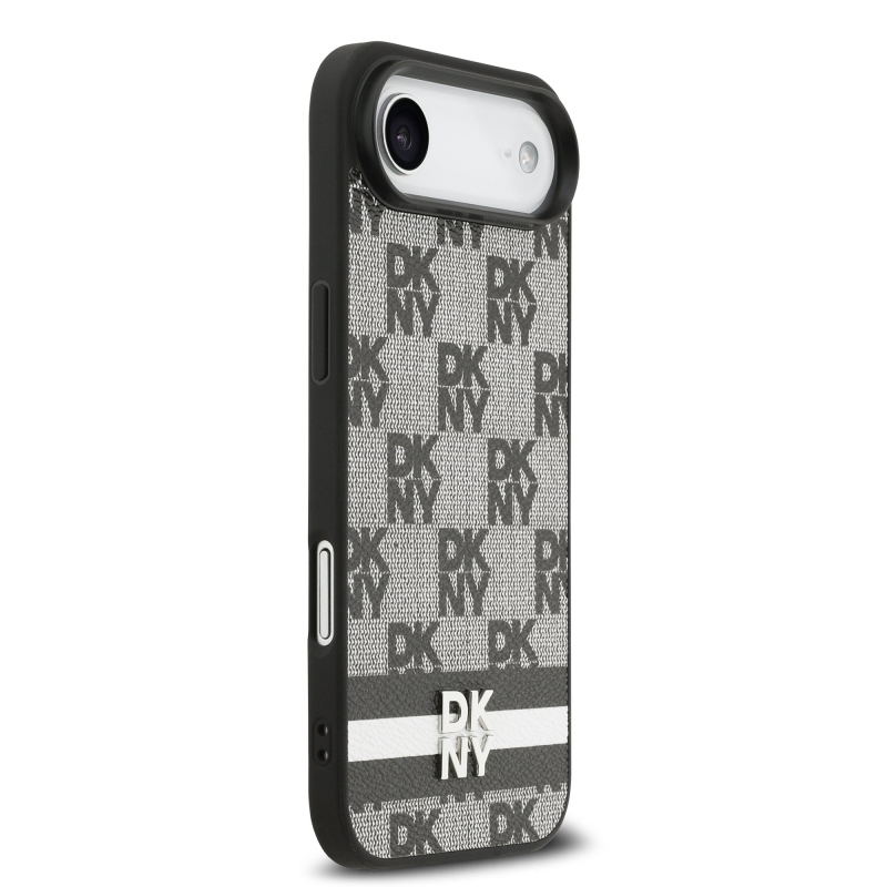 DKNY PU Leather Checkered Pattern and Stripe Zadní Kryt pro iPhone Air Black