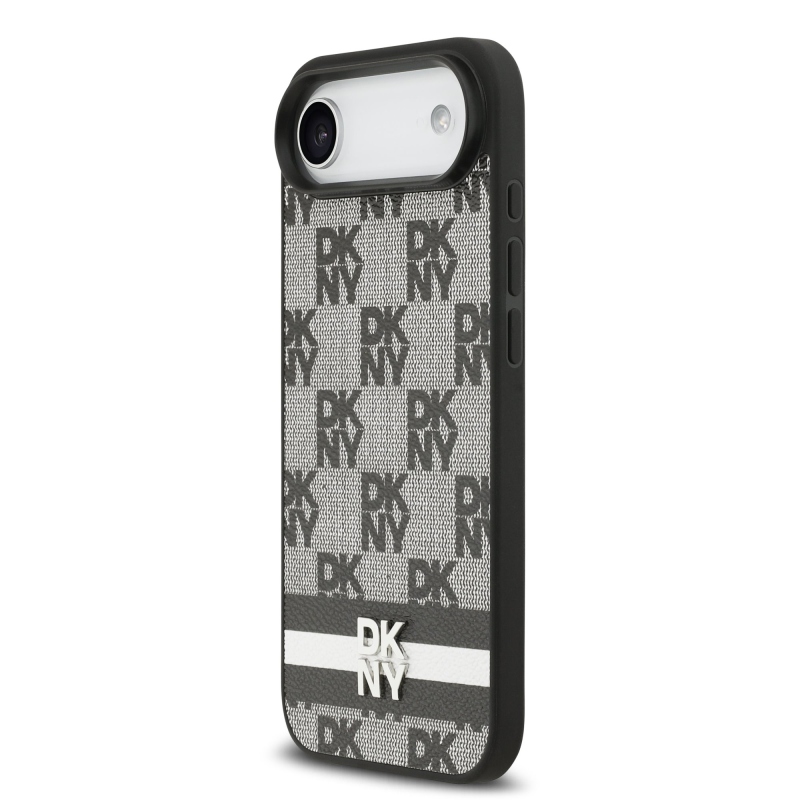 DKNY PU Leather Checkered Pattern and Stripe Zadní Kryt pro iPhone Air Black