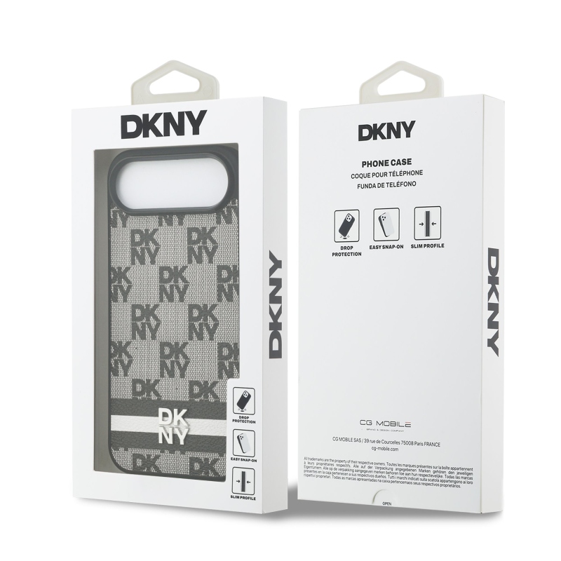 DKNY PU Leather Checkered Pattern and Stripe Zadní Kryt pro iPhone Air Black