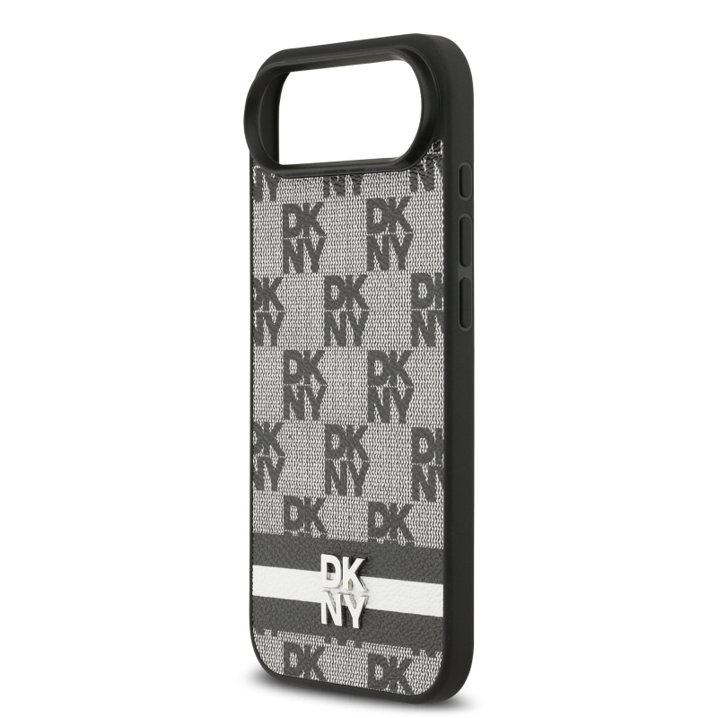 DKNY PU Leather Checkered Pattern and Stripe Zadní Kryt pro iPhone Air Black