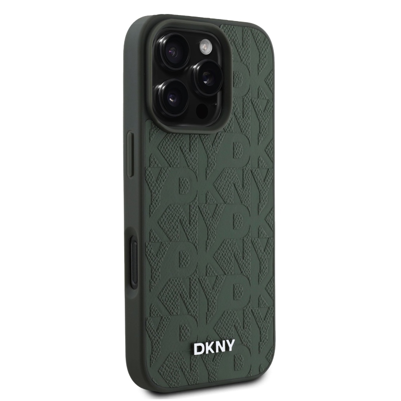 DKNY PU Leather Grid Pattern Magsafe Zadní Kryt pro iPhone 16 Pro Green
