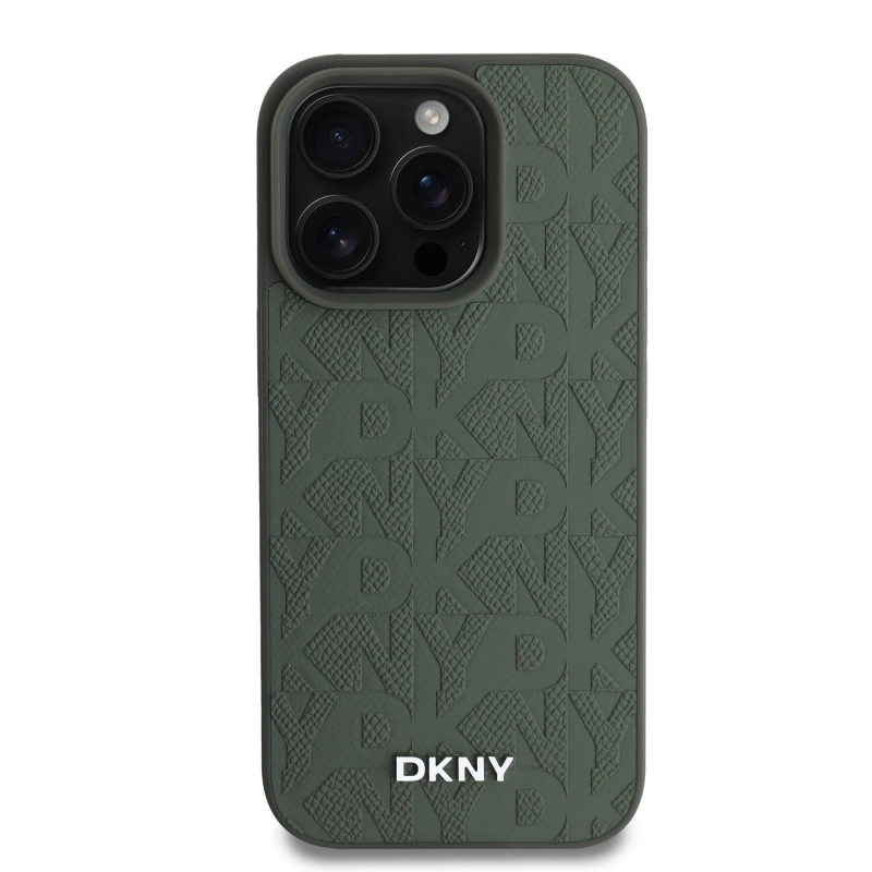 DKNY PU Leather Grid Pattern Magsafe Zadní Kryt pro iPhone 16 Pro Max Green
