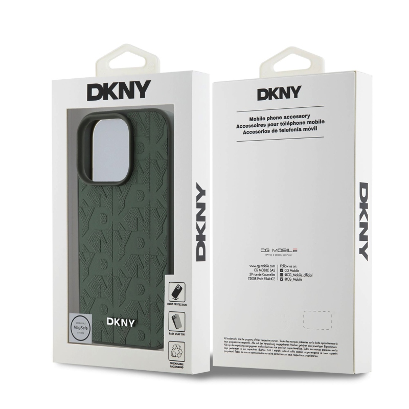 DKNY PU Leather Grid Pattern Magsafe Zadní Kryt pro iPhone 16 Pro Max Green