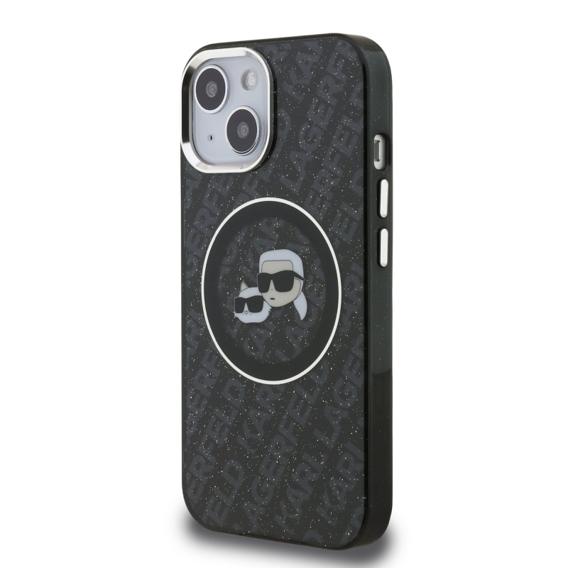 Karl Lagerfeld IML K&CH Heads Repeated Logo MagSafe Zadní Kryt pro iPhone 15 Black