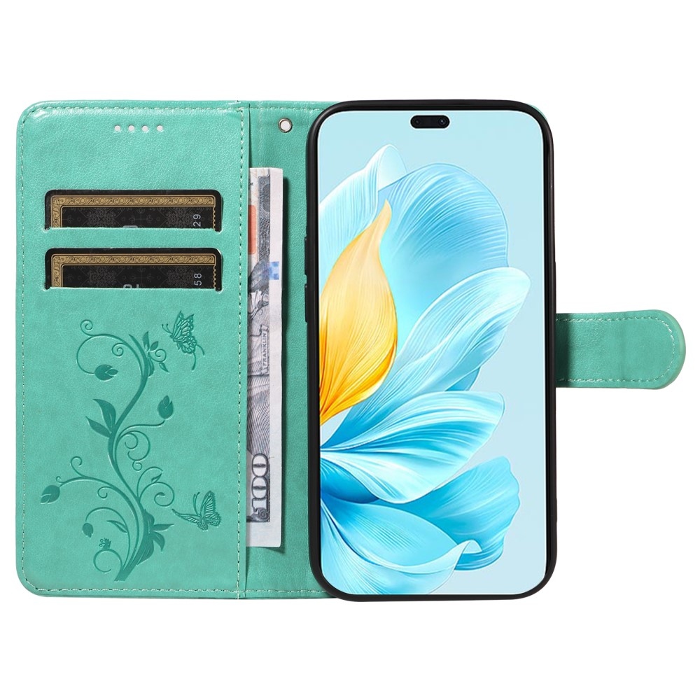 Flowers knížkové pouzdro na Honor 200 Lite 5G - modrozelené