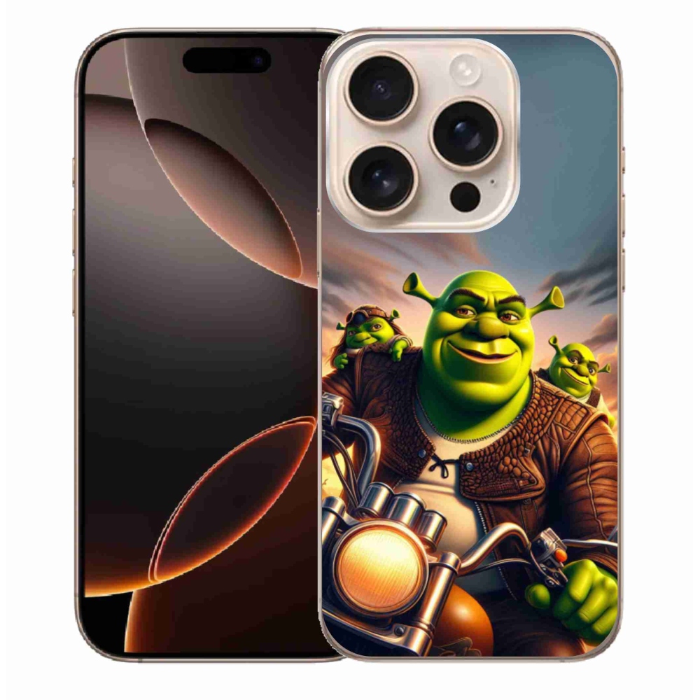 Gelový kryt mmCase na iPhone 16 Pro Max - shrek na motorce