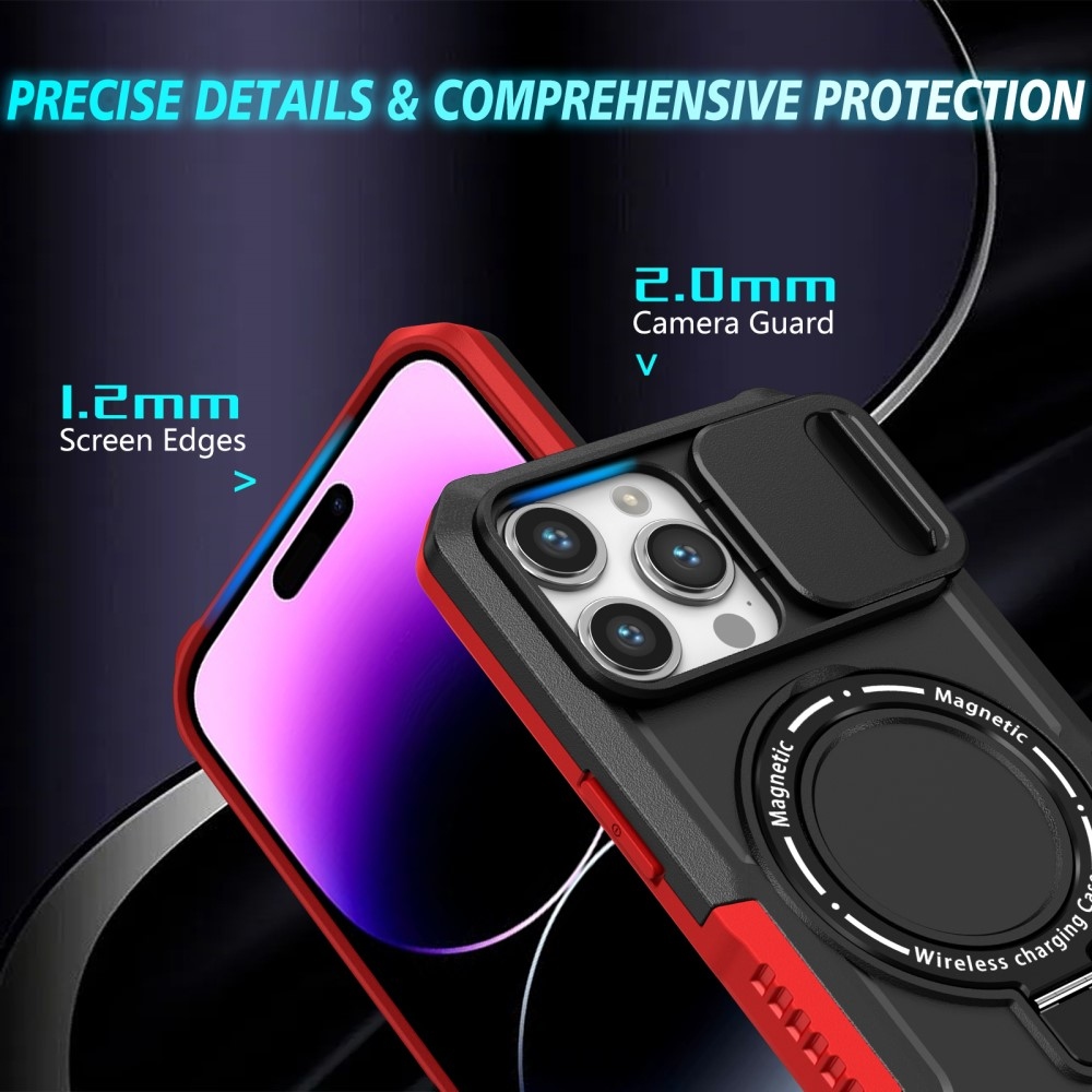 Military odolný kryt s MagSafe na iPhone 14 Pro Max - červený/černý
