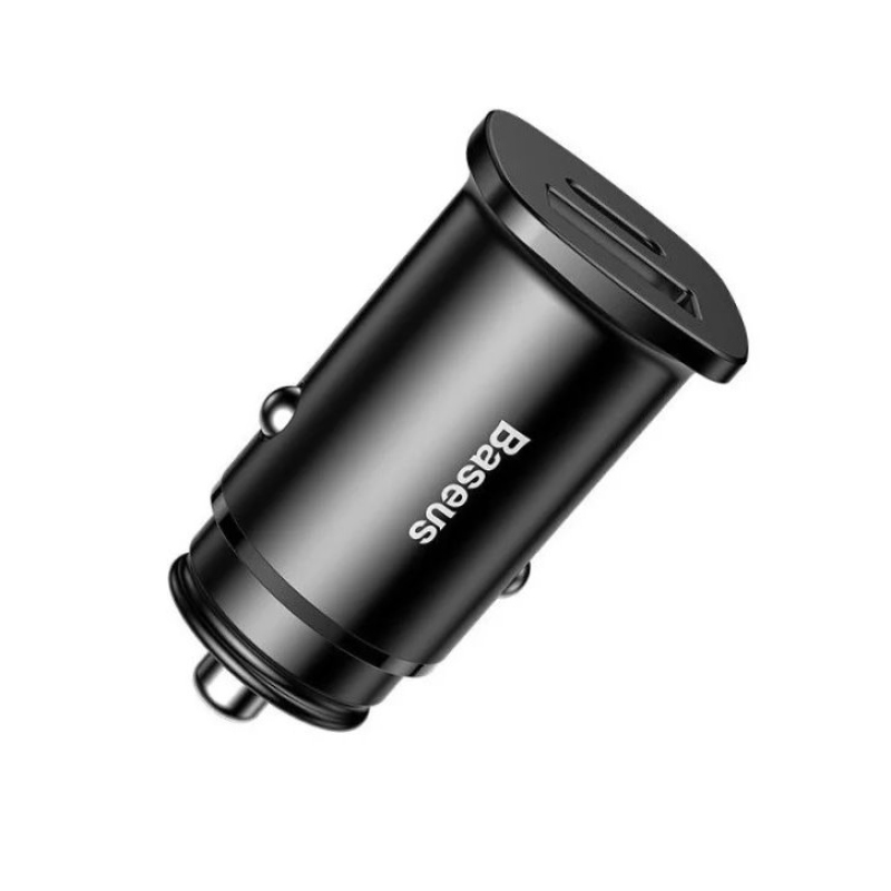 Baseus Square Metal Series Nabíječka do Auta USB-C/USB-A 30W Black