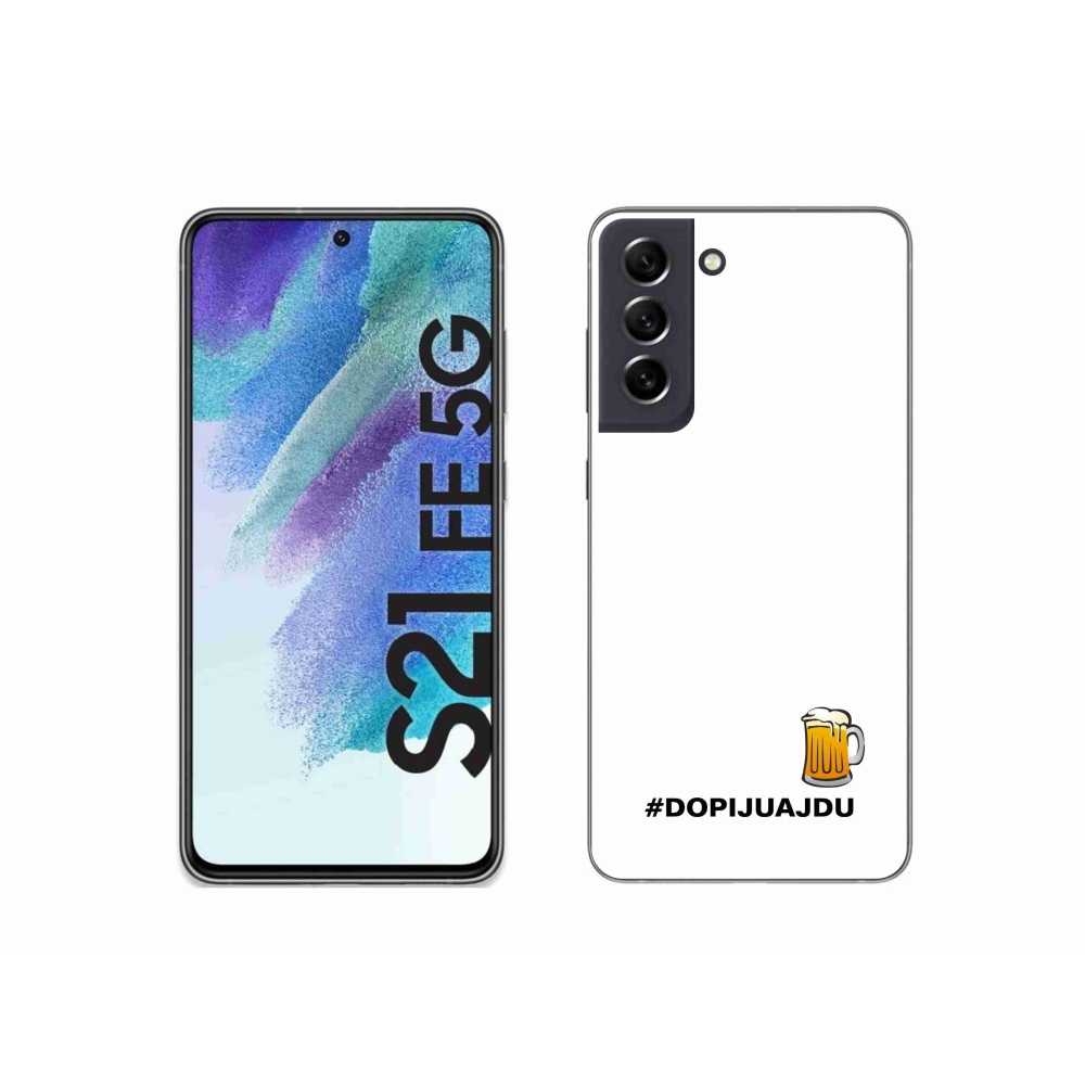 Gelový kryt mmCase na Samsung Galaxy S21 FE 5G - pivní motiv 1 bílé pozadí