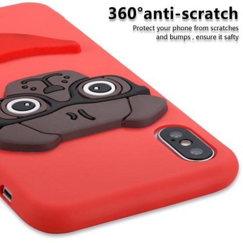 Dog 3D silikonový obal na iPhone X - červený