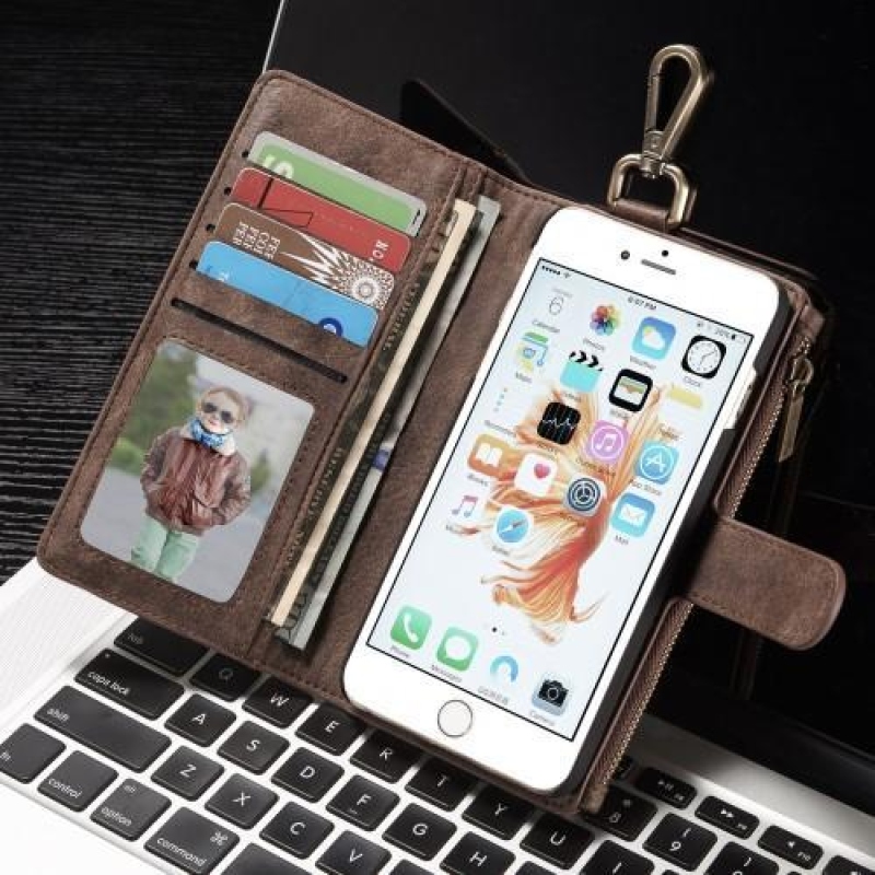 Double dvoudílné peněženkové pouzdro na iPhone 6 Plus a 6s Plus - hnědé