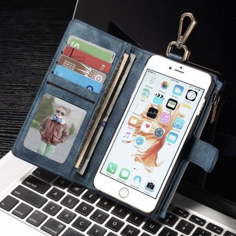 Double dvoudílné peněženkové pouzdro na iPhone 6 Plus a 6s Plus - modré