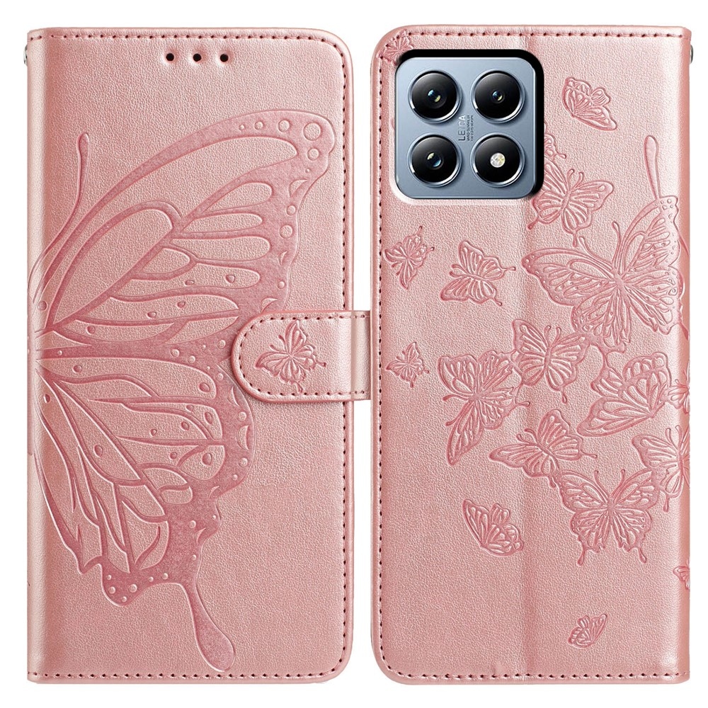 Floral Butterfly knížkové pouzdro na Xiaomi 15T - růžovozlaté