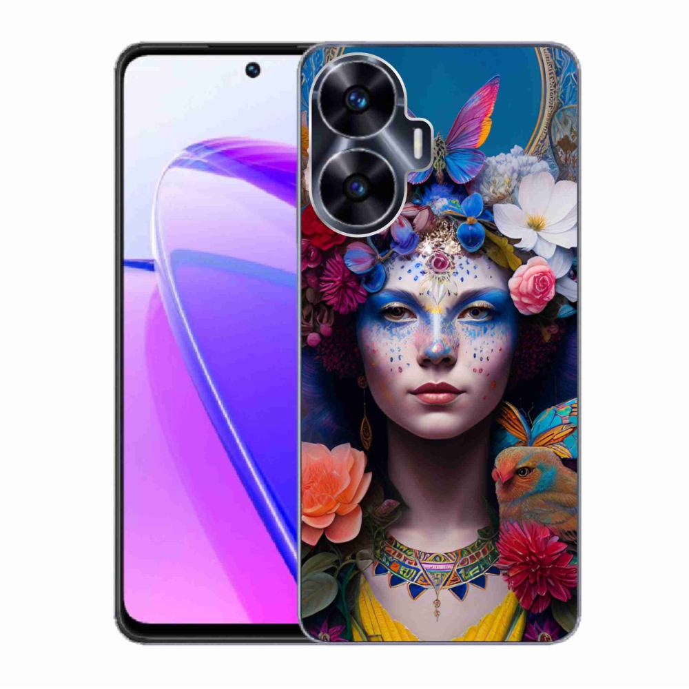 Gelový kryt mmCase na Realme C55 - žena s květinami