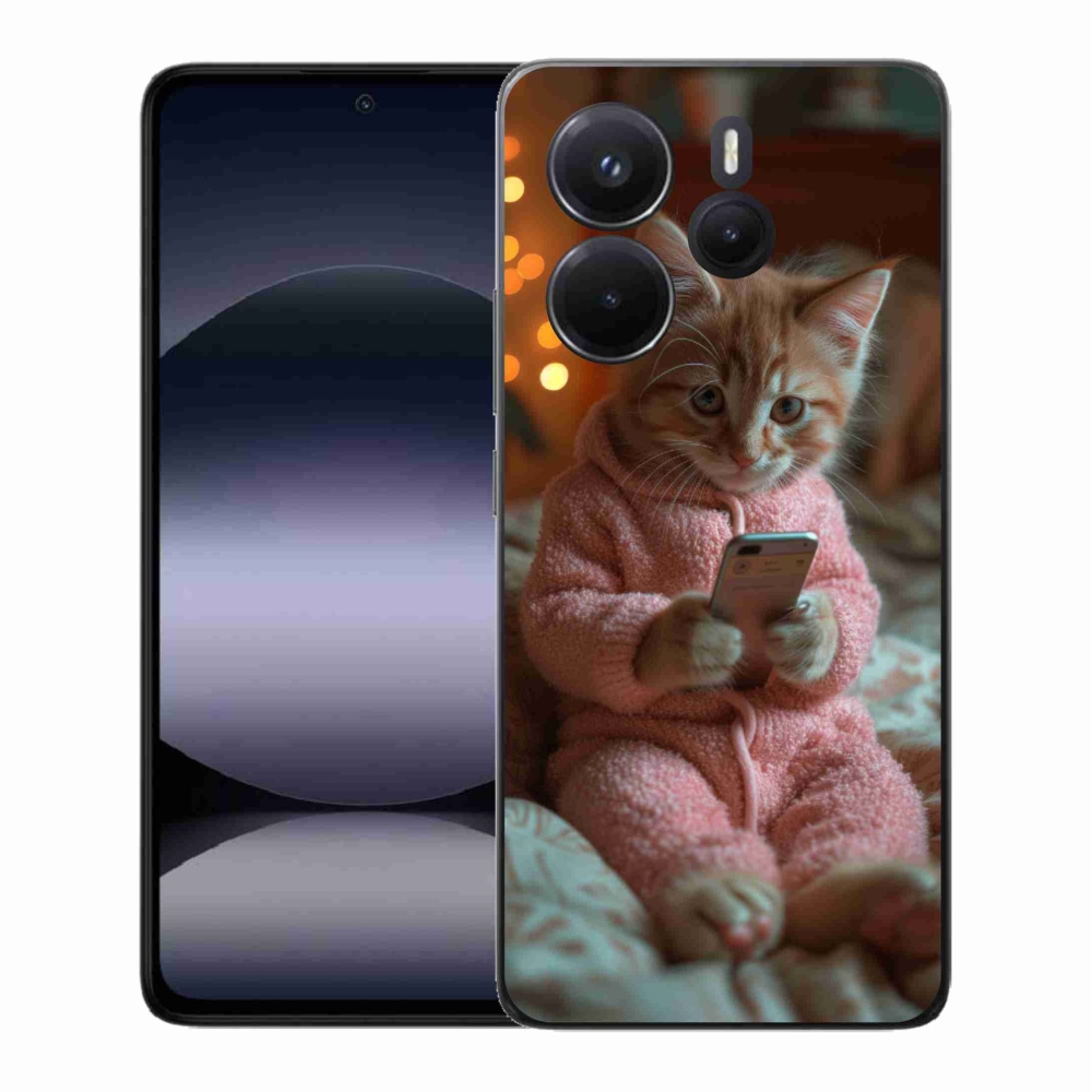 Gelový kryt mmCase na Xiaomi Redmi Note 14 - kotě s mobilem
