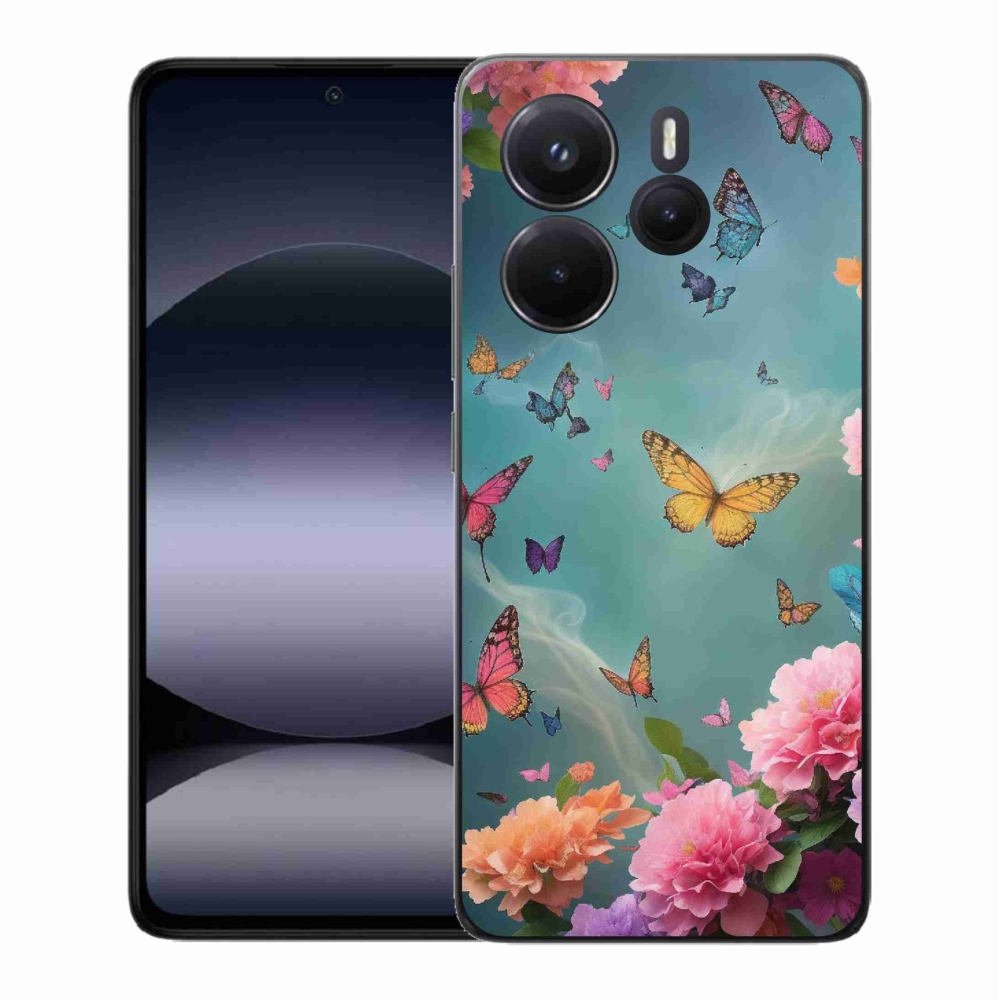 Gelový kryt mmCase na Xiaomi Redmi Note 14 - barevné květy a motýli