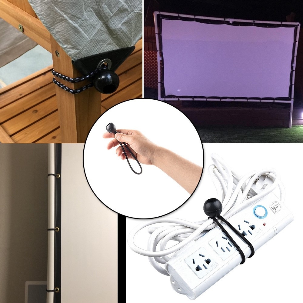 Upínací gumové lanko s plastovou kuličkou pro stan a plachty 15,5cm (10 ks) - černé/bílé