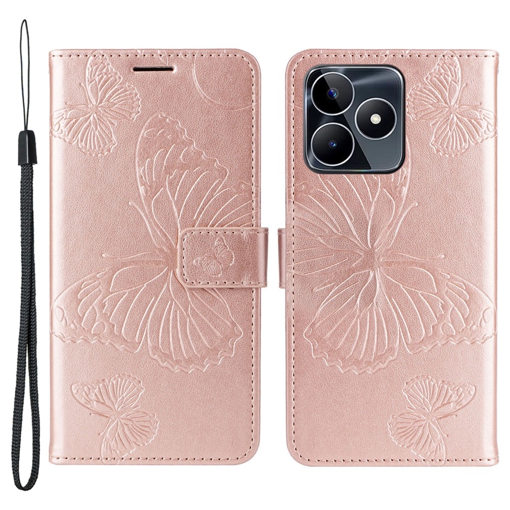 Big Butterfly knížkové pouzdro na Realme C51/C53 - růžovozlaté