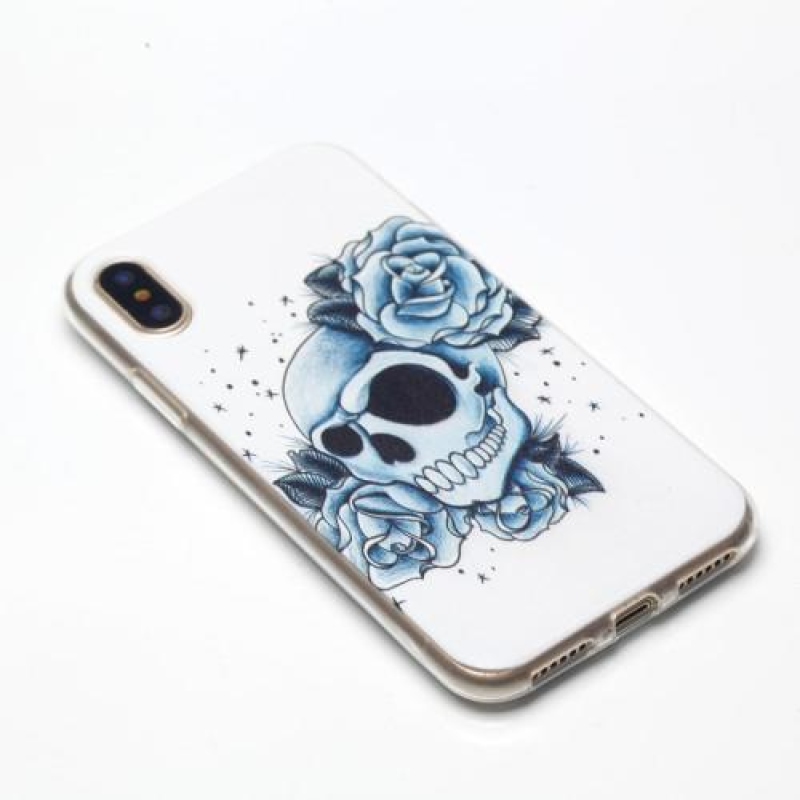 Draw gelový obal na iPhone X - lebka a růže