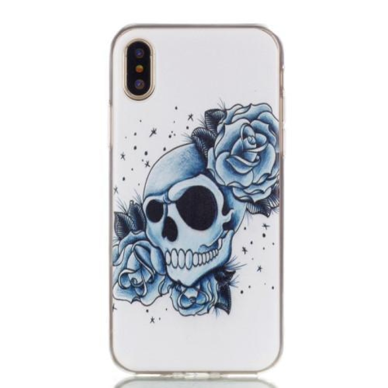 Draw gelový obal na iPhone X - lebka a růže