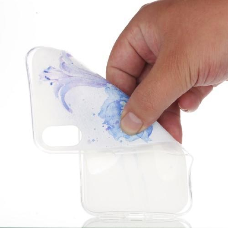 Draw gelový obal na iPhone X - modrý květ