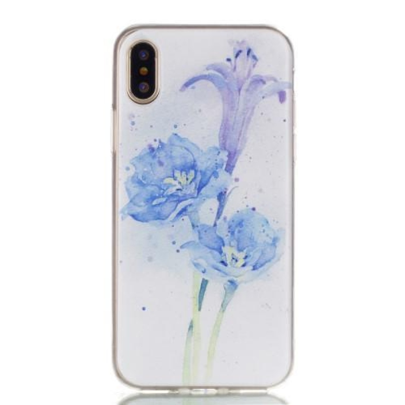 Draw gelový obal na iPhone X - modrý květ