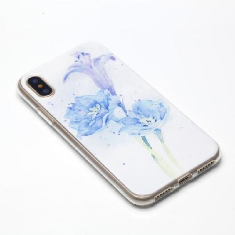 Draw gelový obal na iPhone X - modrý květ