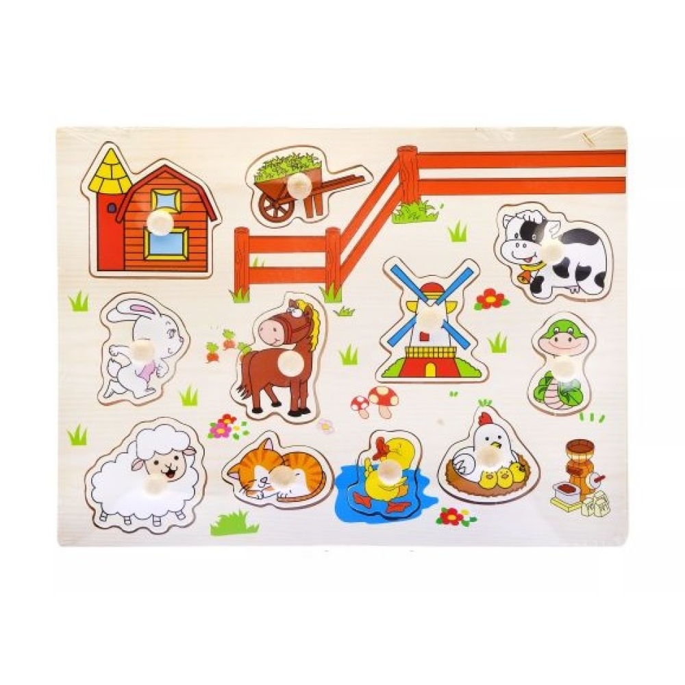 Dřevěné dětské puzzle s úchytem - zvířatka na farmě