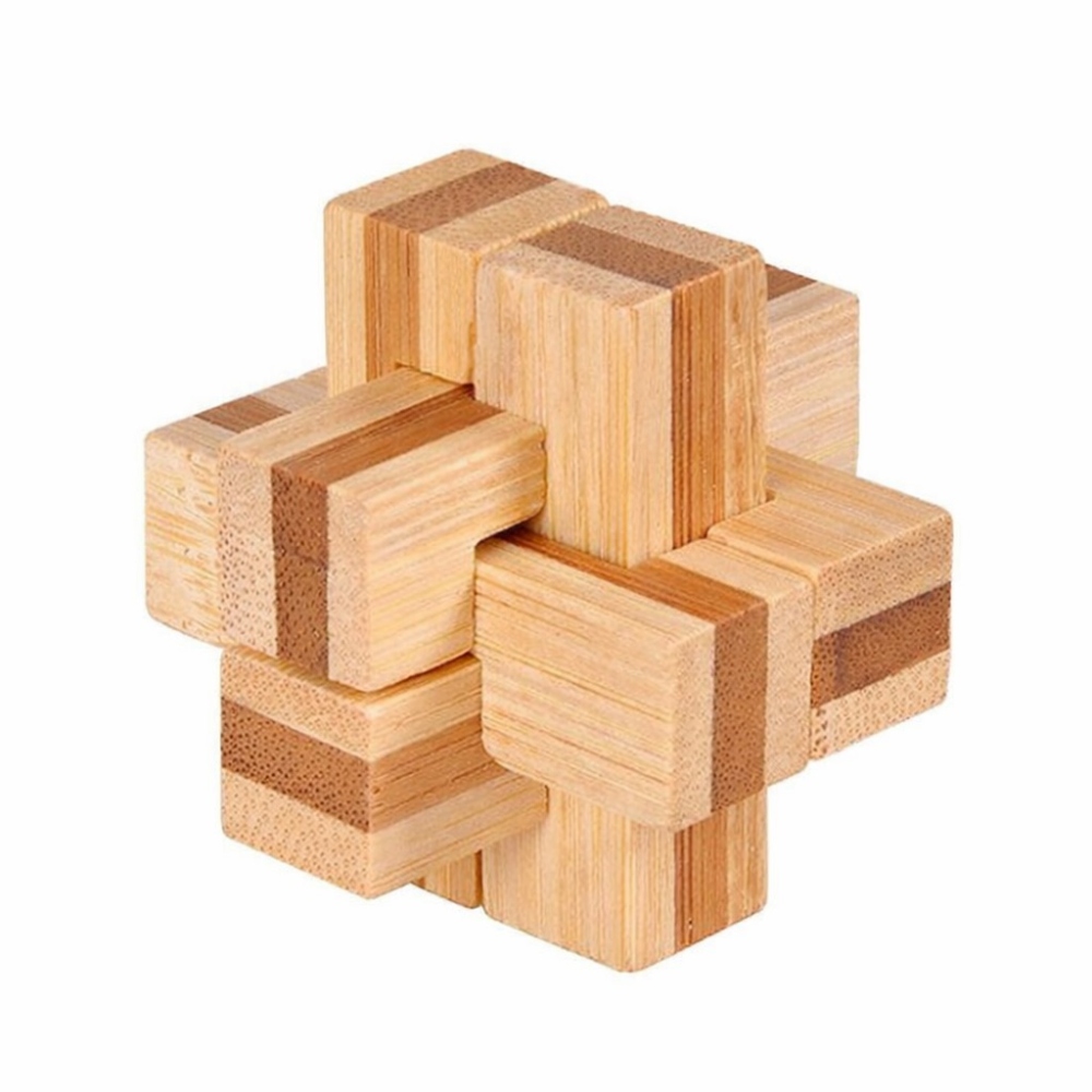 Dřevěný mini logický hlavolam (4,5 × 4,5 cm) pro děti i dospělé - tvar F