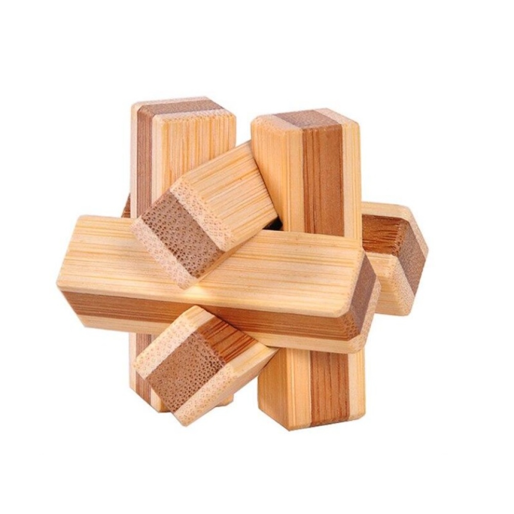 Dřevěný mini logický hlavolam (4,5 × 4,5 cm) pro děti i dospělé - tvar G