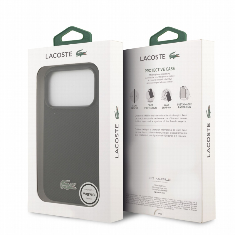Lacoste PVC Iconic Petit Pique Metal Logo MagSafe Zadní Kryt pro iPhone 18 Pro Black